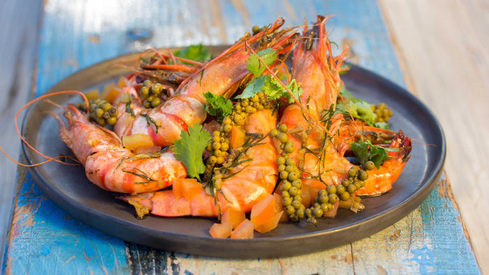 Garnelen mit grünem Pfeffer aus Kampot